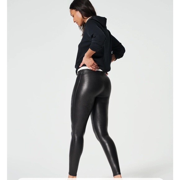 SPANX PETITE FAUX LEATHER LEGGINGS, Petite Small, Black - Picture 3 of 12